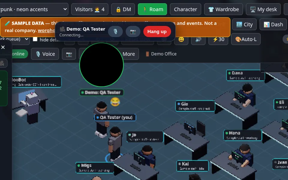 A peer-to-peer call starting in the demo office